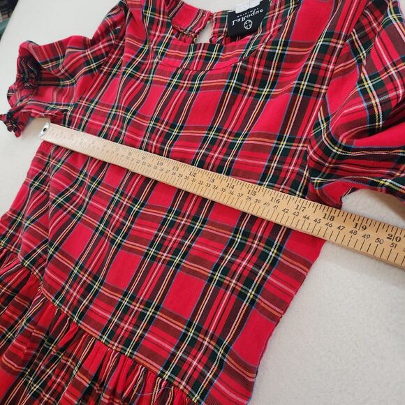 LaRoque Red Plaid Ruffle Peplum Blouse Size M Feminine Top Short Sleeve Casual - Picture 3 of 7